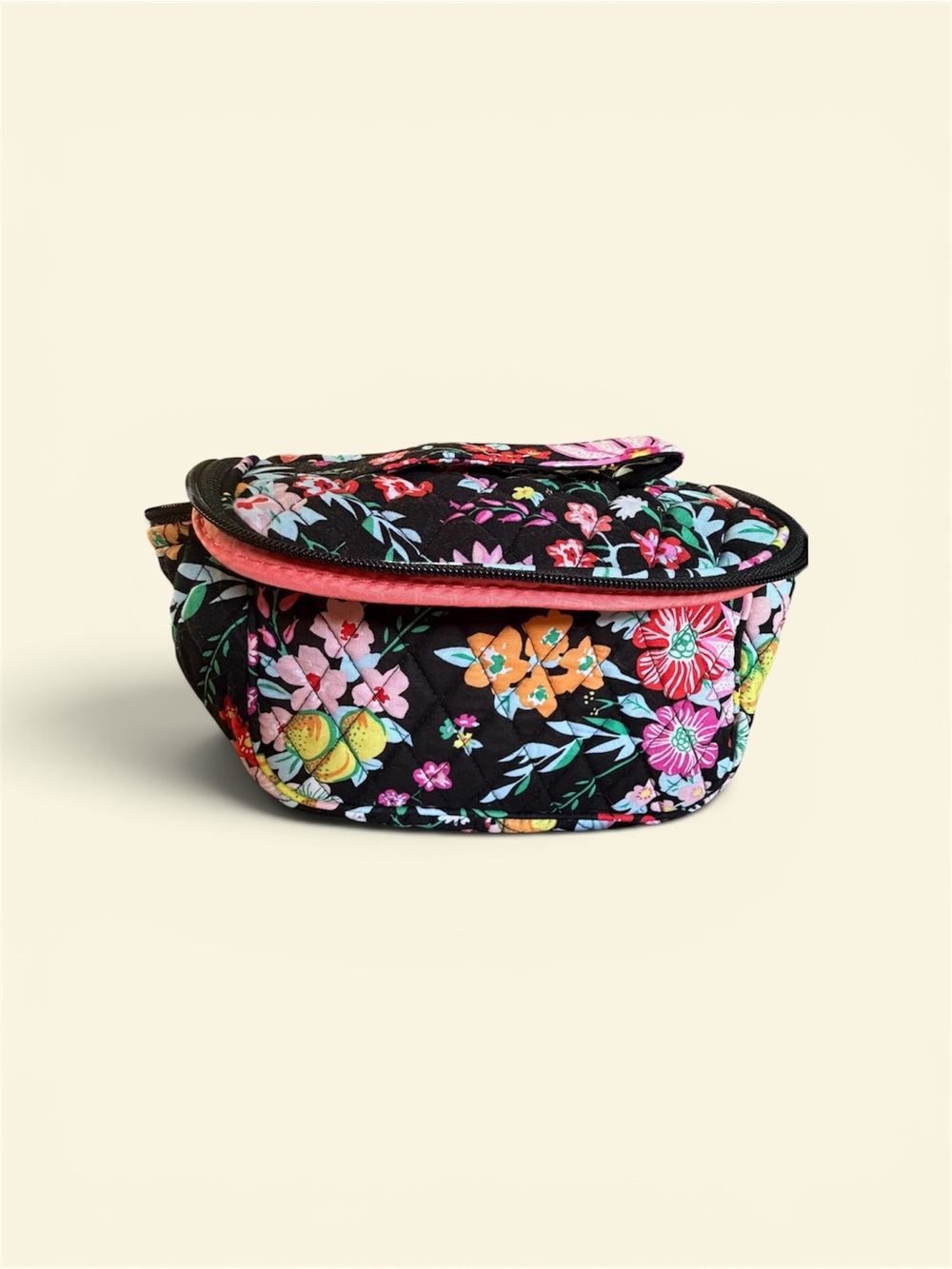 Vera Bradley Black Floral Quilted Cosmetic Belt Bag with Bright Blooms